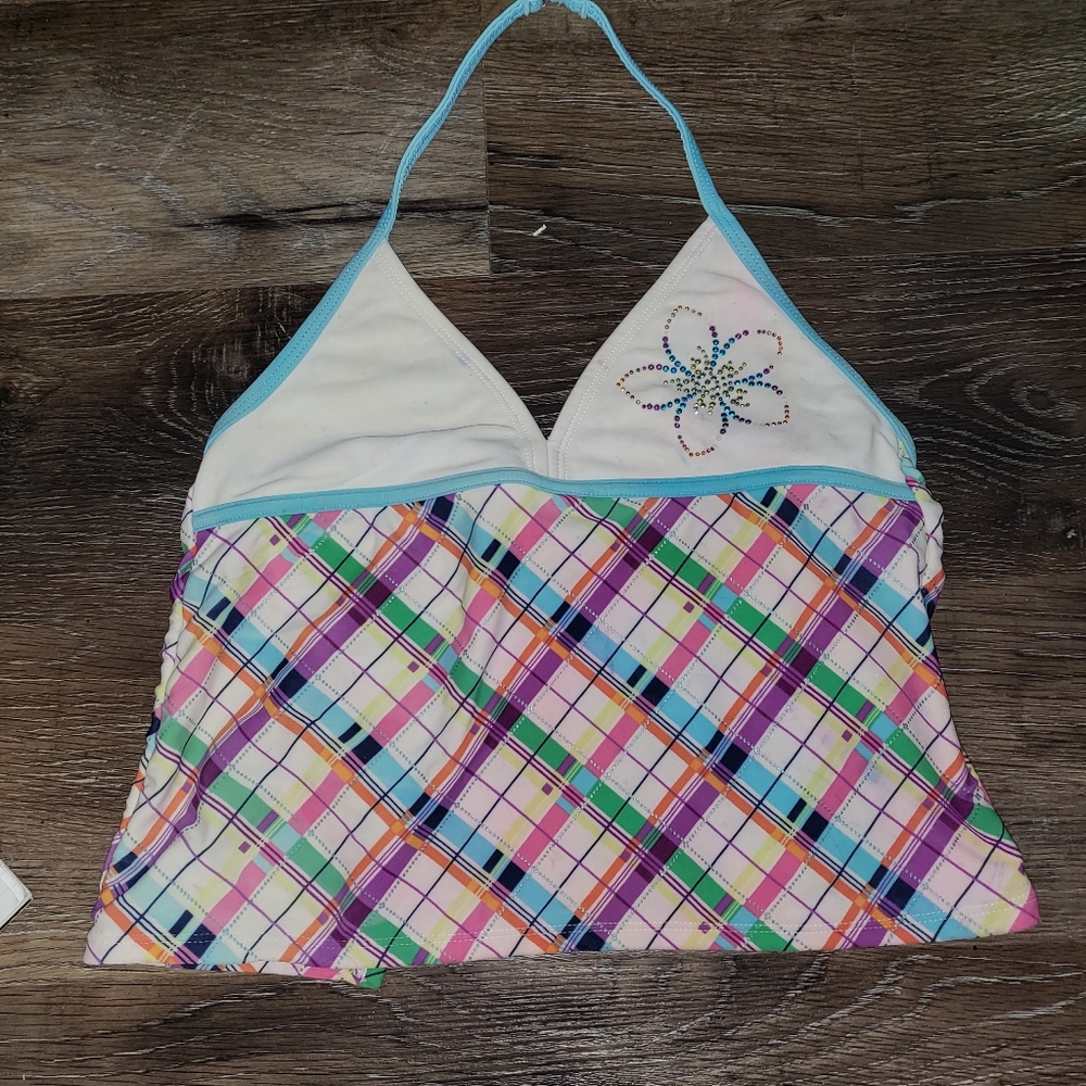 🌷🩵rainbow plaid tankini